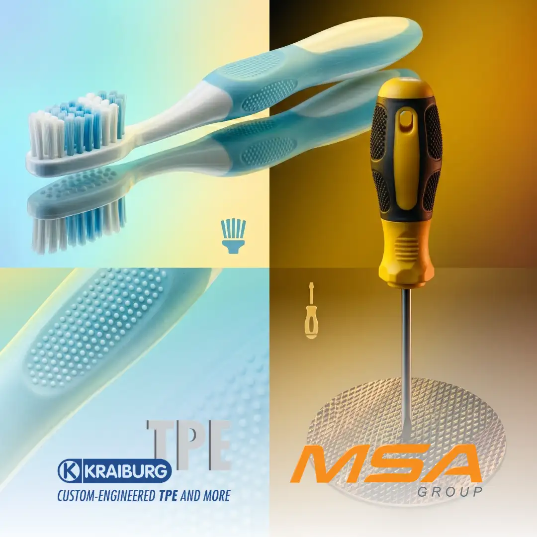 TPE moldeo multicomponente, Kraiburg TPE, inyección multicomponente, cepillo dientes TPE, mango herramienta TPE, MSA Group